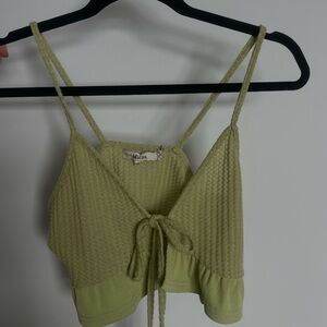 Green Knit Tie-Front Crop Top